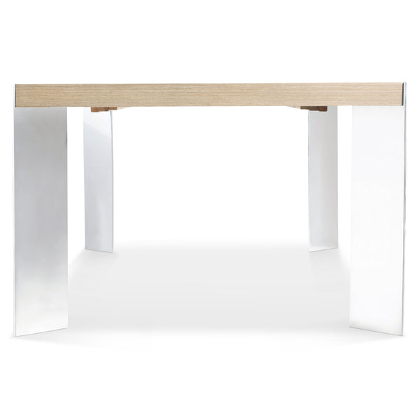 Bernhardt Bernhardt Modulum Dining Table With Sahara Veneer Top, Polished Stainless Angled Legs, Extensible 315222