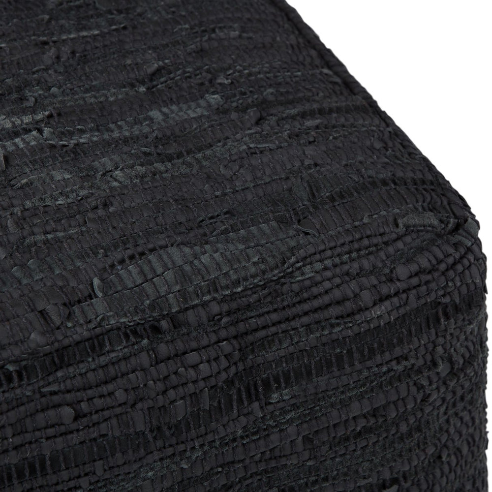 English Elm Fredrik Square Pouf - Stylish Black Buffalo Leather Accent Seat For Comfort & Versatile Use B136P159285