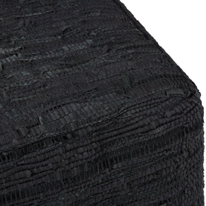English Elm Fredrik Square Pouf - Stylish Black Buffalo Leather Accent Seat For Comfort & Versatile Use B136P159285