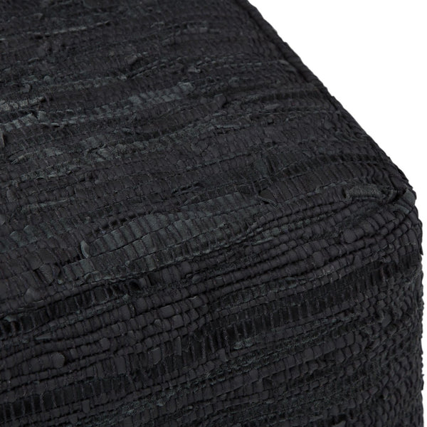 English Elm Fredrik Square Pouf - Stylish Black Buffalo Leather Accent Seat For Comfort & Versatile Use B136P159285