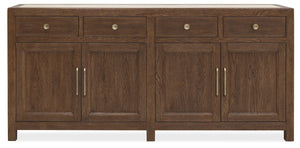 Hooker Furniture Driftwood Buffet With Inset Natural Stone Top, Rustic Buckboard Finish, Soft-Close Drawers & Doors Medium Wood 6820-75901-85