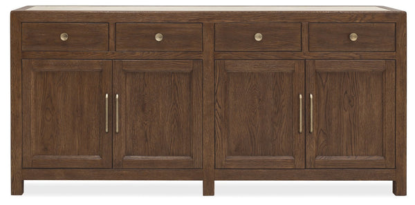 Hooker Furniture Driftwood Buffet With Inset Natural Stone Top, Rustic Buckboard Finish, Soft-Close Drawers & Doors Medium Wood 6820-75901-85