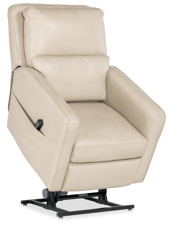 Hooker Furniture Flynn Ivory Semi-Aniline Leather Power Recliner With Lift Assist, Usb, Adjustable Headrest & Lumbar RC611-PHLL4-010