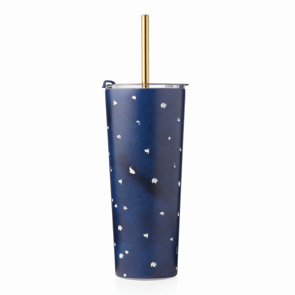 Lenox Blue Bay Dot Pattern Stainless Steel Tumbler With Straw Blue, NAVY METAL 895728