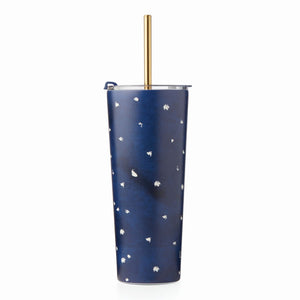 Lenox Blue Bay Dot Pattern Stainless Steel Tumbler With Straw Blue, NAVY METAL 895728