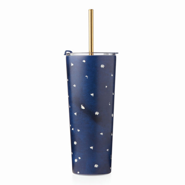 Lenox Blue Bay Dot Pattern Stainless Steel Tumbler With Straw Blue, NAVY METAL 895728