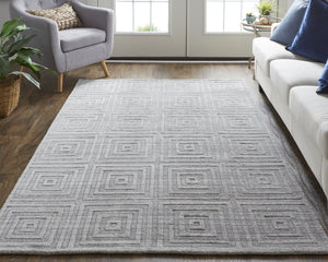 Feizy Rugs Red8670f Redford Handwoven Geometric Rug Collection - Stylish, Durable, And Artisan Crafted For Modern Homes Gray,Silver Viscose,Wool Red8670fbgegryc50