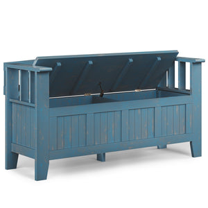 English Elm Acadian Handcrafted Entryway Storage Bench with Lift-Top Seating, Solid Wood, Transitional Design Blue B136P158260