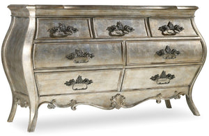 Hooker Furniture Sanctuary Silver-Leaf Dresser With 7 Felt & Cedar-Lined Drawers, Curved French Profile, 68" Wide 5413-90002