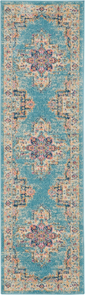 Nourison Passion PSN03 Machine Made Power-loomed Ornamental Border Indoor Only Bohemian Vintage Rug Light Blue, Ivory Light Blue 100% Polypropylene 99446477538