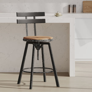English Elm Christopher Knight Home® - METAL Barstool with Antique Firwood Seat and Black Brush Silver Frame — Rustic Chic Kitchen Seating 60164.00