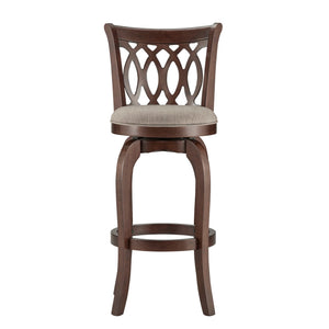 Homelegance By Top-Line Harvey Cherry Finish Scroll Back Swivel 29" Bar Height Stool Grey Rubberwood