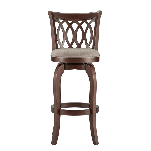 Homelegance By Top-Line Harvey Cherry Finish Scroll Back Swivel 29" Bar Height Stool Grey Rubberwood
