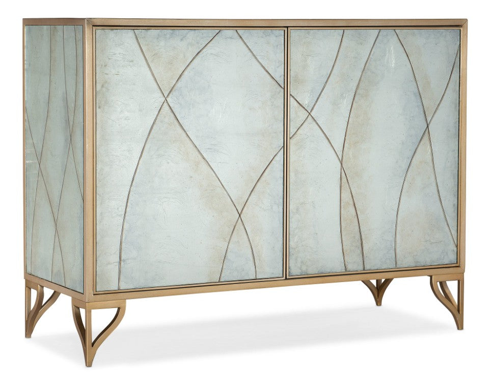 Hooker Furniture Melange Joannie Two Door Chest With Silver Eglomisé Lace Doors, Gold Frame & Soft-Close Storage 628-85632-647