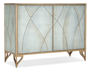 Hooker Furniture Melange Joannie Two Door Chest With Silver Eglomisé Lace Doors, Gold Frame & Soft-Close Storage 628-85632-647