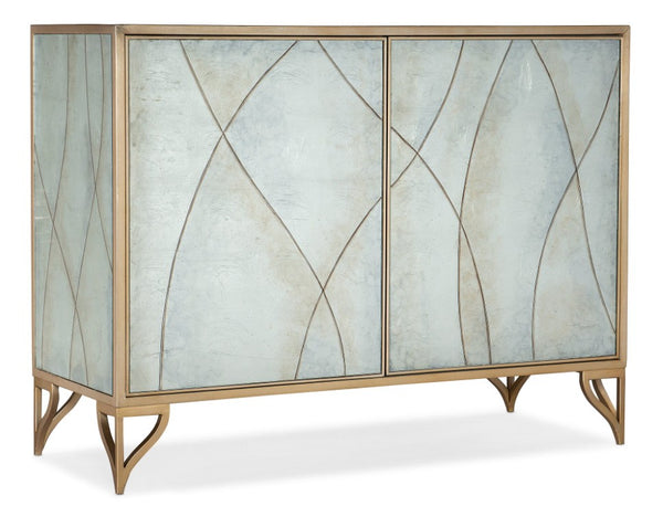Hooker Furniture Melange Joannie Two Door Chest With Silver Eglomisé Lace Doors, Gold Frame & Soft-Close Storage 628-85632-647