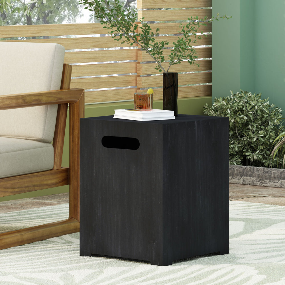 English Elm Propane Tank Cover Outdoor Iron Side Table with Slatted Storage for Fire Pit Patios 67760.00BLKBRS