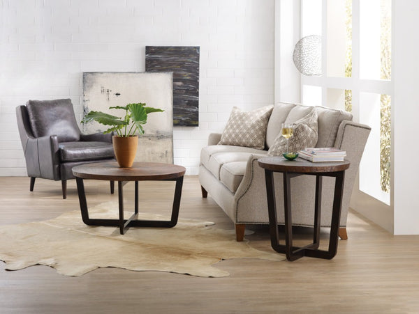 Hooker Furniture Parkcrest Aged Copper Round End Table With Forged Metal Base, Compact Rustic-Modern Accent Table 5527-80116-COR