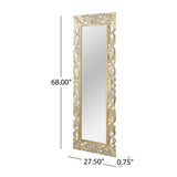 Christopher Knight Home® - Noble House - Emerton Traditional Standing Mirror with Floral Carved Frame, Distressed White and Gold