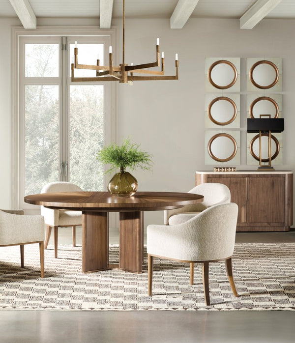 Hooker Furniture Eleana Starburst Walnut Round Dining Table With Sunlit Bronze Pedestal And Removable 20" Leaf 7252-75203-85