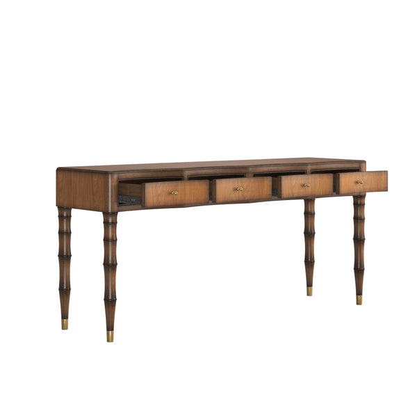 A.R.T. Furniture Harbor Sofa Table - Elegant Entryway Console with Bamboo Legs, Brass Accents & 4 Smooth-Gliding Drawers 338314-2731