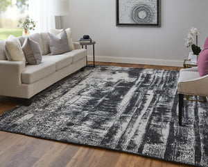 Feizy Rugs Cod8929f Coda Abstract Hand-woven Wool & Viscose Rug - Bold Modern Design With High-low Pile Sheen Finish Black,White Wool,Viscose Cod8929fblkwhtc50