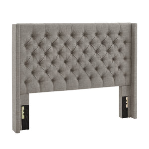 Homelegance By Top-Line Thorin Wingback Button Tufted Linen Fabric Headboard Grey Linen