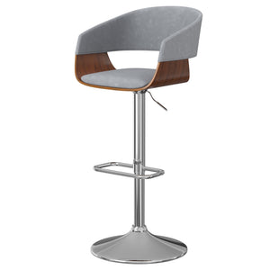 English Elm Lowell Adjustable Swivel Bar Stool - Modern Stone Grey Vegan Leather & Bentwood Comfort Design B136P158834