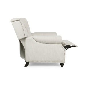 English Elm Christopher Knight Home® - Button Button Tufted Heavy Duty Manual Push-Back Recliner Chair with Nailhead Accents and Comfort Backrest Beige 71976.00