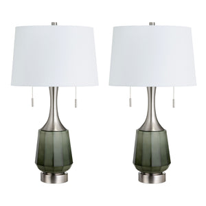 Crestview Collection Transitional Table Lamp - Elegant Deep Green Faceted Glass With Brushed Nickel Accents & Twin Pulls   Cvazbs111