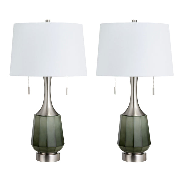 Crestview Collection Transitional Table Lamp - Elegant Deep Green Faceted Glass With Brushed Nickel Accents & Twin Pulls   Cvazbs111