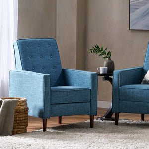 English Elm Christopher Knight Home® - Fabric Recliner Chair Mid-Century Modern Pushback Single Sofa with Tufted Cushion, Birch Legs, Cozy Comfort Blue 60741.00MBLU