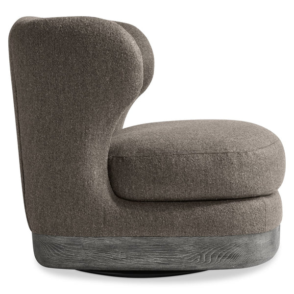 Bernhardt Bernhardt Beck Upholstered Swivel Chair With Sculpted Wingback, Deep Seat & Textured Wood Base B822SO