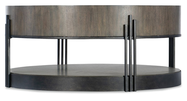 Hooker Furniture Commerce Round Skyline Cocktail Table With Acacia Starburst Veneer, Dark Bronze Banding & Legs 7228-80167-85