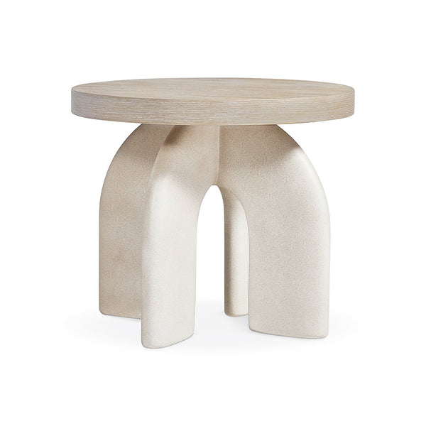 Bernhardt Bernhardt Antibes Sculptural Side Table With Rustic Oak Top & Textured Pumice Concrete Base, 22" H 350113