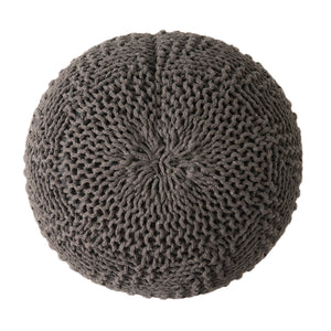 English Elm Christopher Knight Home® - Hazel Dark Grey Knitted Cotton Pouf 20"x20" Round — Handmade Eco-Friendly PET Yarn, Modern Texture 60495.00