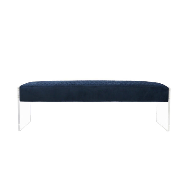 Pasargad Home Tribecca Velvet Upholstered Vanity Seat With Acrylic Base For Modern Decor Elegance Navy Acrylic & Velvet Bench-137