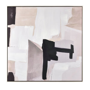 Atlas Blanc Framed Abstract Art - Modern Cubist Design in Black, White & Taupe for Stylish Home Decor Blanc I Abstract Framed Wall Art WA11011-01