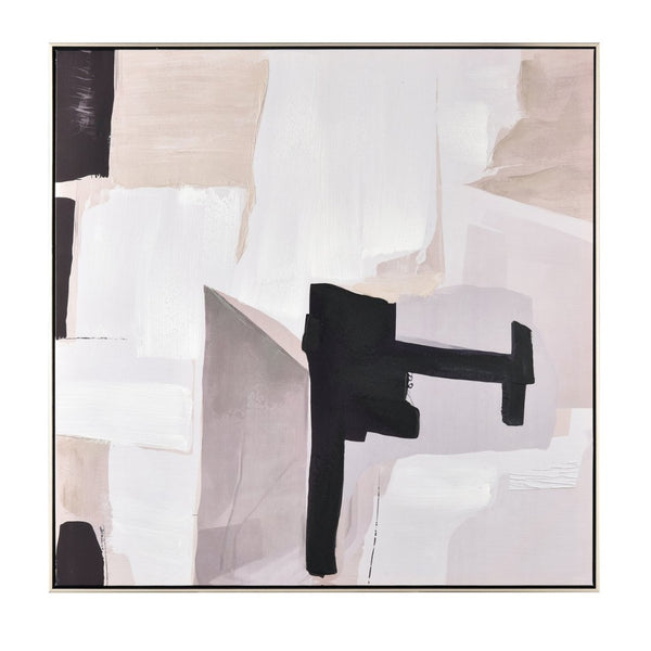 Atlas Blanc Framed Abstract Art - Modern Cubist Design in Black, White & Taupe for Stylish Home Decor Blanc I Abstract Framed Wall Art WA11011-01