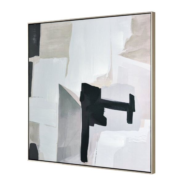 Atlas Blanc Framed Abstract Art - Modern Cubist Design in Black, White & Taupe for Stylish Home Decor Blanc I Abstract Framed Wall Art WA11011-01