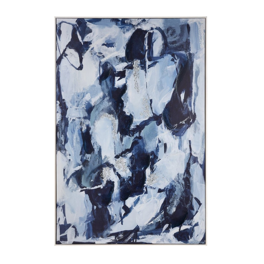 Atlas Blue Flush Abstract Framed Wall Art - Modern Impressionistic Design with Blue & Silver Accents WA11015-01