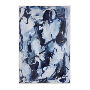 Atlas Blue Flush Abstract Framed Wall Art - Modern Impressionistic Design with Blue & Silver Accents WA11015-01