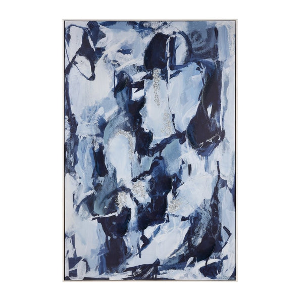 Atlas Blue Flush Abstract Framed Wall Art - Modern Impressionistic Design with Blue & Silver Accents WA11015-01