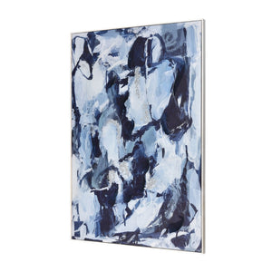 Atlas Blue Flush Abstract Framed Wall Art - Modern Impressionistic Design with Blue & Silver Accents WA11015-01