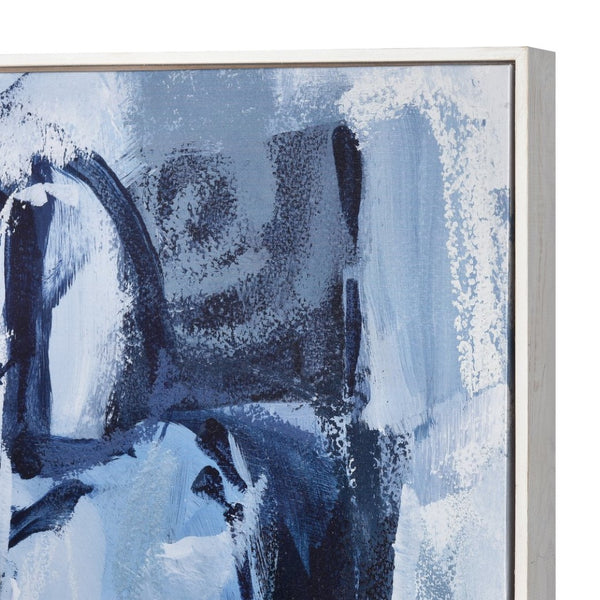 Atlas Blue Flush Abstract Framed Wall Art - Modern Impressionistic Design with Blue & Silver Accents WA11015-01