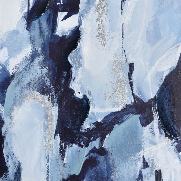 Atlas Blue Flush Abstract Framed Wall Art - Modern Impressionistic Design with Blue & Silver Accents WA11015-01