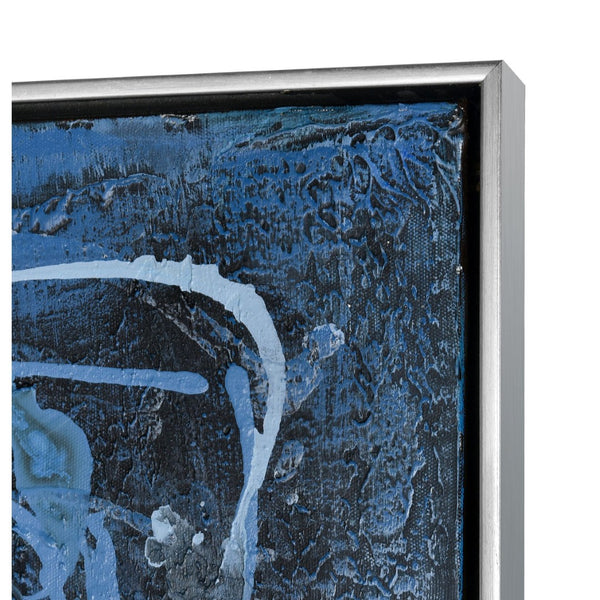 Atlas Blue Rhythm Hand-Painted Abstract Wall Art in Floating Silver Frame for Modern Home Décor WA11016-01