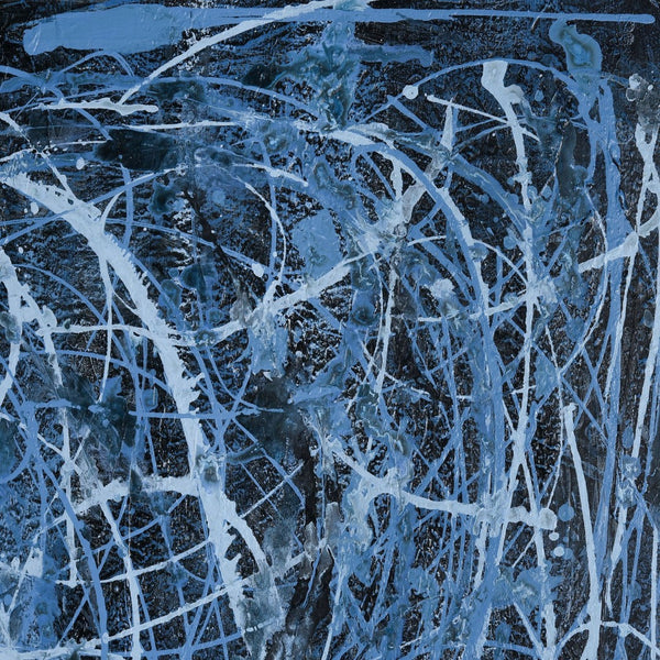Atlas Blue Rhythm Hand-Painted Abstract Wall Art in Floating Silver Frame for Modern Home Décor WA11016-01