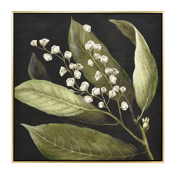 Atlas Botanical Elegance Framed Art Print - Stunning Lily-of-the-Valley on Black Background, 24.75" Square Botanical Study I Framed Wall Art WA11021-01