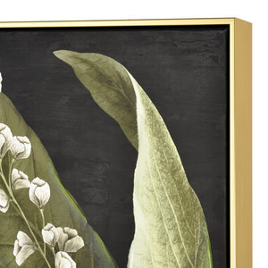 Atlas Botanical Elegance Framed Art Print - Stunning Lily-of-the-Valley on Black Background, 24.75" Square Botanical Study I Framed Wall Art WA11021-01